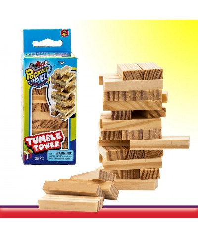 Real Wood Mini Tumble Tower Classic Game (1 Set) Travel Size 4 Inch by JARU. Wooden Tumbling Tower Blocks of Classic Toys Gam...