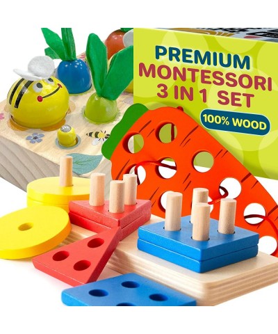 Montessori Fine Motor Skills Toys for 2 3 4 Year Old - Shape Sorter Toys for Toddlers 1-3 - Wooden Carrot Harvest | Color Sor...