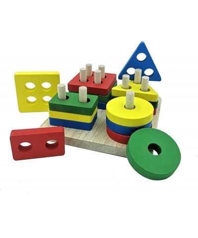 Wooden Puzzle Stacking Toys for Toddlers1-3 Baby Stacking Toys Educational Learning Toys 4 Geometric Shapes Color Recognition...