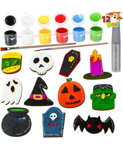 12 pcs Halloween Wooden Painting Crafts Kit Creativity Painting Kit Includes 2 Color Pens for Kids Paint Gift Family Activiti...