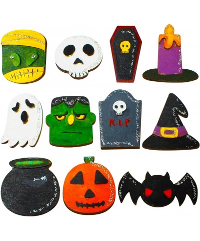 12 pcs Halloween Wooden Painting Crafts Kit Creativity Painting Kit Includes 2 Color Pens for Kids Paint Gift Family Activiti...