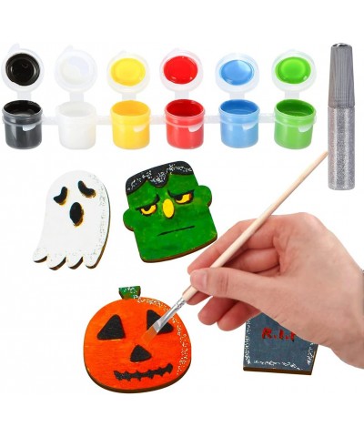 12 pcs Halloween Wooden Painting Crafts Kit Creativity Painting Kit Includes 2 Color Pens for Kids Paint Gift Family Activiti...