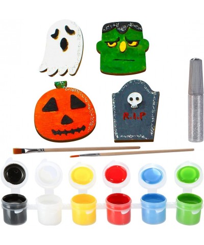 12 pcs Halloween Wooden Painting Crafts Kit Creativity Painting Kit Includes 2 Color Pens for Kids Paint Gift Family Activiti...