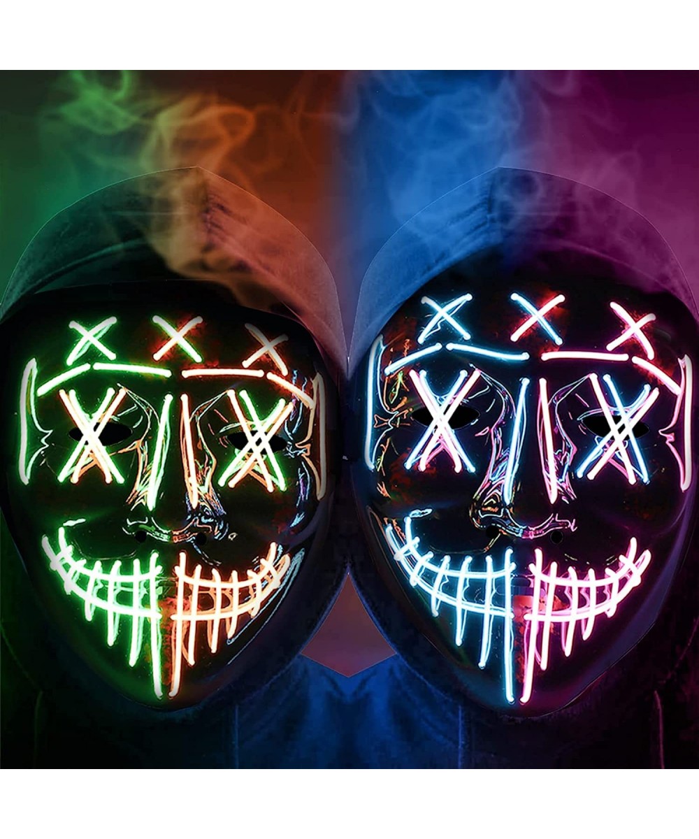 Halloween 2 Pack Purge Mask Led Light Up Masks with 4 Lighting Modes Scary Mask for Men Women Kids Cosplay $23.59 Kids' Dress...