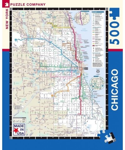 Transit Maps Chicago Transit Map - 500 Piece Jigsaw Puzzle $46.34 Jigsaw Puzzles