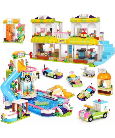 1375 Pieces Friends Summer Pool Party Building Kit Swimming Pool City Supermarket Building Blocks Creative Roleplay Toy Gift ...