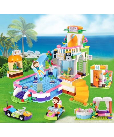 1375 Pieces Friends Summer Pool Party Building Kit Swimming Pool City Supermarket Building Blocks Creative Roleplay Toy Gift ...