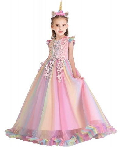 Princess Rainbow Tulle Dress Girls Unicorn Birthday Party Wedding Pageant Christmas Halloween Costume w/Headband $56.42 Kids'...