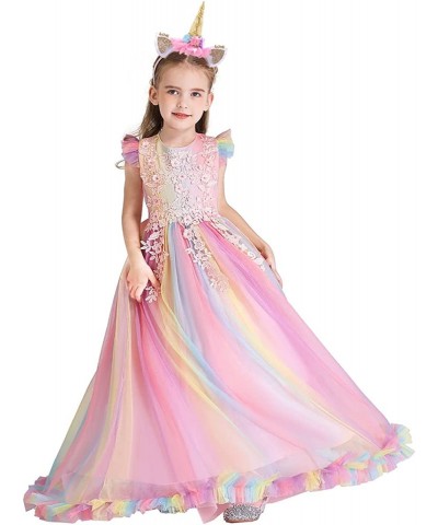 Princess Rainbow Tulle Dress Girls Unicorn Birthday Party Wedding Pageant Christmas Halloween Costume w/Headband $56.42 Kids'...