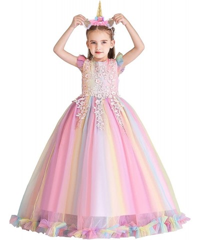 Princess Rainbow Tulle Dress Girls Unicorn Birthday Party Wedding Pageant Christmas Halloween Costume w/Headband $56.42 Kids'...