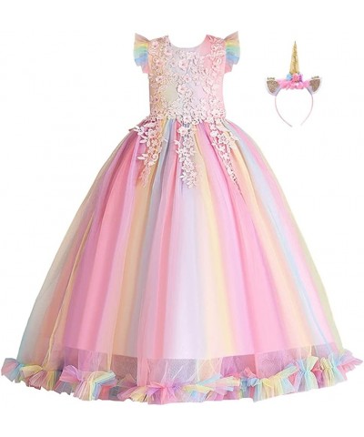 Princess Rainbow Tulle Dress Girls Unicorn Birthday Party Wedding Pageant Christmas Halloween Costume w/Headband $56.42 Kids'...