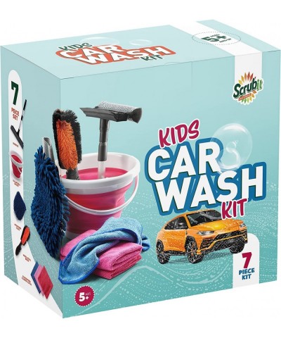 Kids Car Wash Activity Kit – 7 Kid-Sized Carwash Accessories Gifts for Boys & Girls Ages 5 6 7 8-10 - Outdoor Fun Toys – Set ...