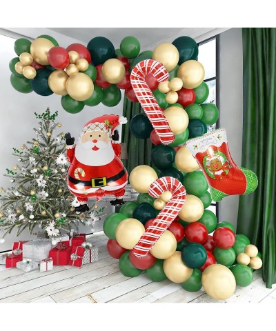 Christmas Balloon Arch Garland Kit 133 Packs Green Red Balloons Candy Cane Elf Foil Balloon Gold Chrome Latex Balloons for Me...