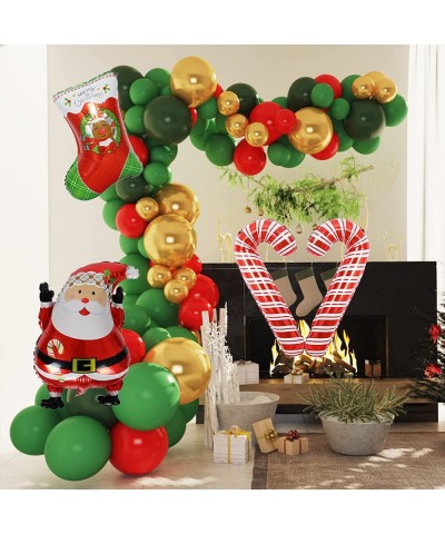 Christmas Balloon Arch Garland Kit 133 Packs Green Red Balloons Candy Cane Elf Foil Balloon Gold Chrome Latex Balloons for Me...