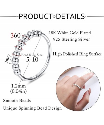 925 Sterling Silver Fidget Rings for Anxiety for Women Anxiety Relief Bead Spinner Rings Handmade Opal Ring 18K White Gold Pl...