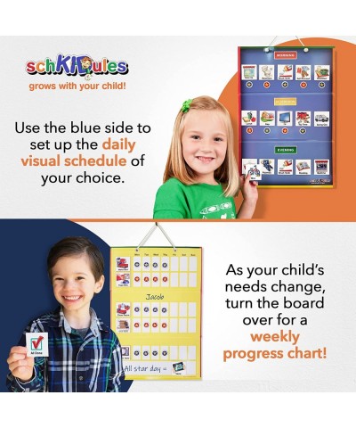 Visual Schedule for Kids Home Bundle: Daily Calendar and Weekly Progress Chart w/18" Reversible Folding Board & 129 Magnets f...