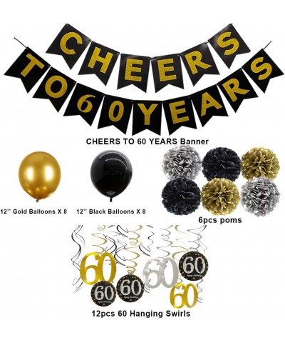 60th Birthday Decorations for Men Cheers to 60 Years Balloons Happy 60th Birthday Banner 60 Year Birthday Hanging Swirls Blac...