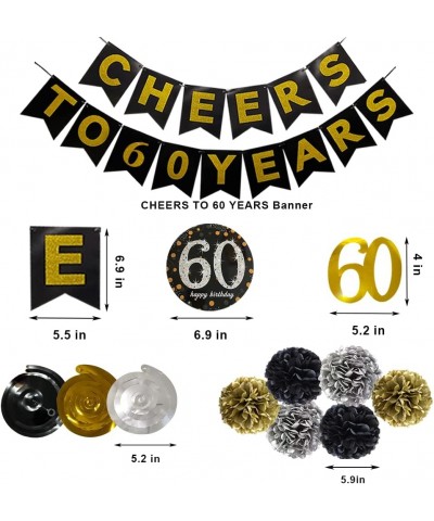 60th Birthday Decorations for Men Cheers to 60 Years Balloons Happy 60th Birthday Banner 60 Year Birthday Hanging Swirls Blac...