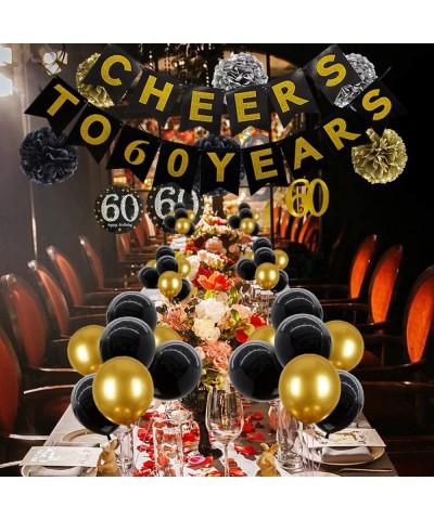 60th Birthday Decorations for Men Cheers to 60 Years Balloons Happy 60th Birthday Banner 60 Year Birthday Hanging Swirls Blac...