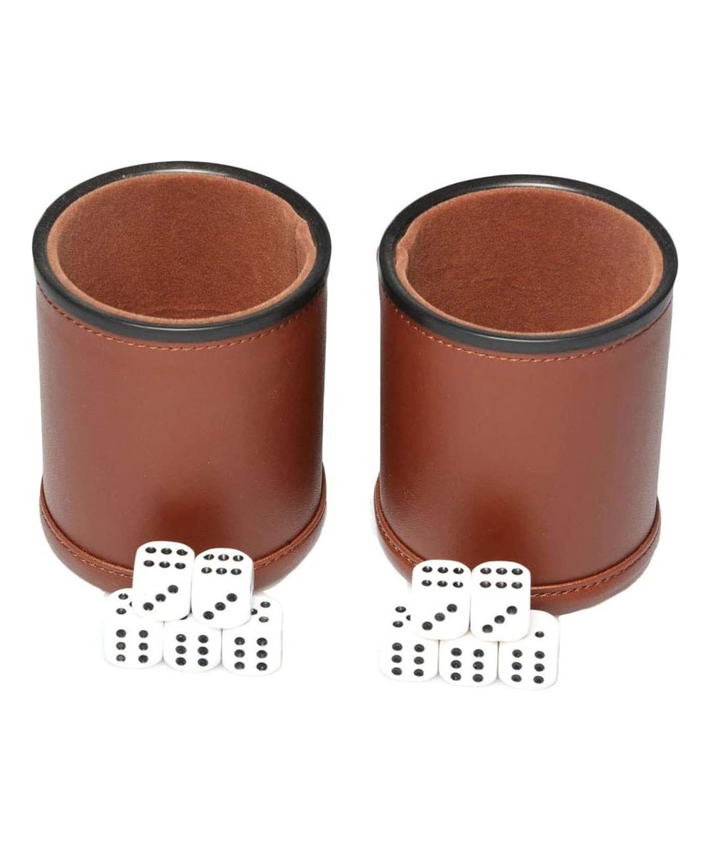 Leather Dice Cup Set Felt Lining Quiet Shaker with 5 Dot Dices for Farkle Yahtzee Games 2 Pack (Brown) $26.05 Game Accessories