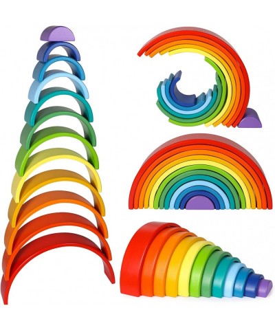 12 PCS Wooden Rainbow Stacker Extra Large Stacking Game Nesting Puzzle Building Blocks Educational Toys for Kids Baby Toddler...