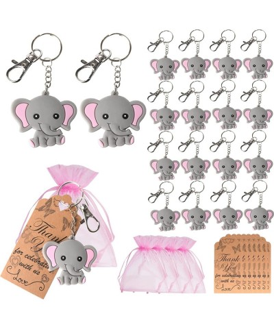 Baby Shower Favors 24 Sets Guests Return Gifts Cute Pink Elephant Keychains Plus Organza Bags Plus Thank You Kraft Tags for E...