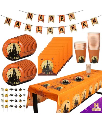 Halloween Party Supplies for 24 Guest with Plates and Napkins Halloween Tablecloths Cups Happy Halloween Banner Cake Toppers ...