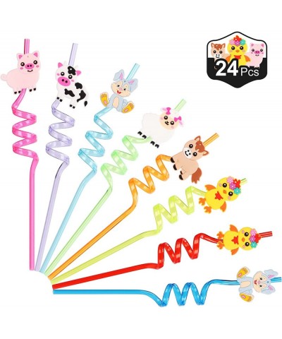 24 Reusable Plastic Straws Party Favors for Kids Crazy Farm Animal Straws for Barnyard Farm Birthday Party Supplies Animals P...