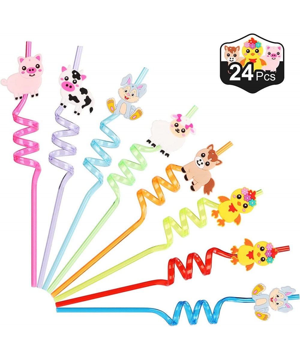 24 Reusable Plastic Straws Party Favors for Kids Crazy Farm Animal Straws for Barnyard Farm Birthday Party Supplies Animals P...