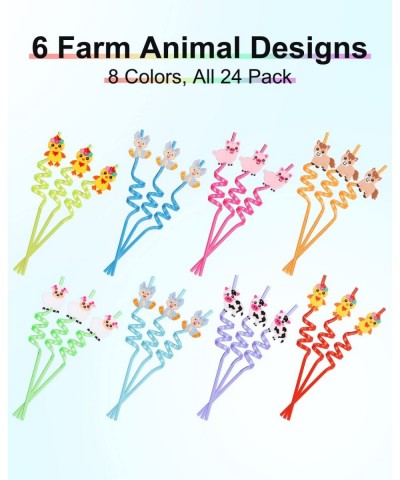 24 Reusable Plastic Straws Party Favors for Kids Crazy Farm Animal Straws for Barnyard Farm Birthday Party Supplies Animals P...