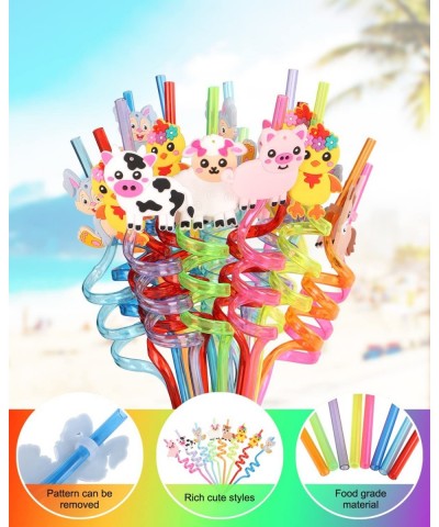 24 Reusable Plastic Straws Party Favors for Kids Crazy Farm Animal Straws for Barnyard Farm Birthday Party Supplies Animals P...