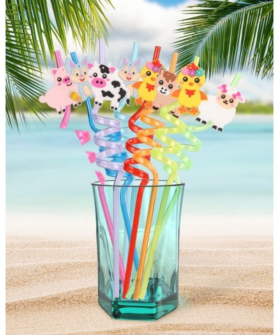 24 Reusable Plastic Straws Party Favors for Kids Crazy Farm Animal Straws for Barnyard Farm Birthday Party Supplies Animals P...