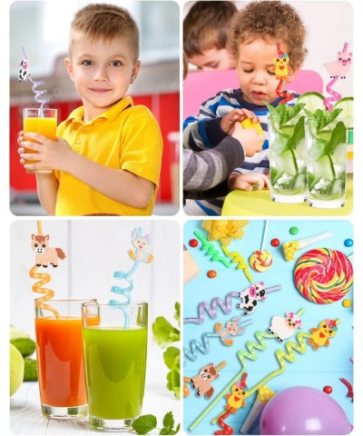 24 Reusable Plastic Straws Party Favors for Kids Crazy Farm Animal Straws for Barnyard Farm Birthday Party Supplies Animals P...