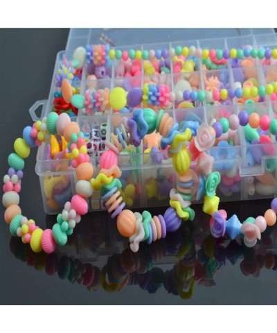 DIY Beads Set with 4 Packs String 24 Different Types and Shapes Colorful Acrylic Beads in a Box for Children Necklace and Bra...