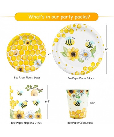 Bee Tableware Decorations - Bumble Bee Themed Party Supplies Include Backdrop Banner Plates Cups Napkins Cutlery Tablecloth B...