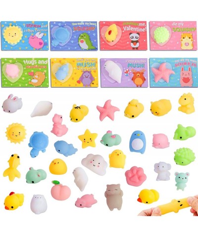 32 Pack Valentines Day Gift Cards with Gift Cute Kawaii Mochi Squishy to Squeeze for Kids Classroom Exchange Prizes Valentine...