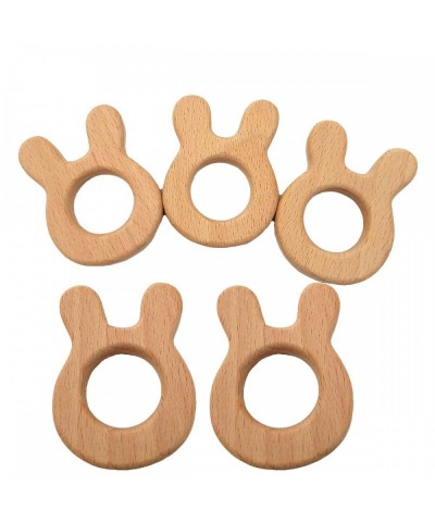 Organic Wooden Teething Natural Handmade Unfinished Beech Wooden Animal Shape Teether DIY Darling Shower Gift (Rabbit) $28.09...