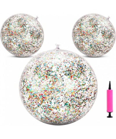 Clear Glitter Beach Balls Inflatable Confetti Beach Balls Transparent Swimming Pool Party Ball Comes with 1 Air Pump for Summ...