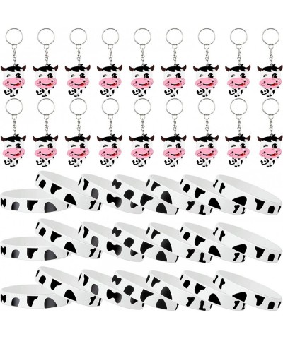 36 Pieces Cow Print Rubber Bracelets Cow Print Slap Bracelet Elastic Silicone Bracelet Cow Keychain for Baby Shower 1st Birth...