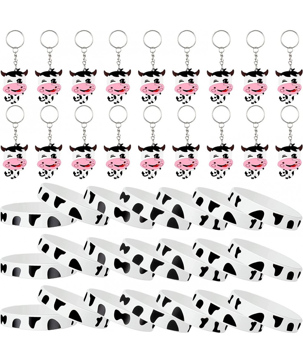 36 Pieces Cow Print Rubber Bracelets Cow Print Slap Bracelet Elastic Silicone Bracelet Cow Keychain for Baby Shower 1st Birth...