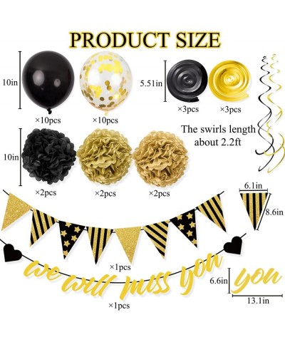 Black Gold Farewell Party Decorations Set- 34pcs We Will Miss You Banner Kit with Black Gold Confetti Balloons Hanging Swirls...