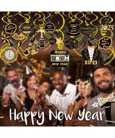 Happy New Year Hanging Swirl Decorations Set of 30 Black & Gold New Year Foil Swirls Ceiling Decorations New Years Eve Party ...