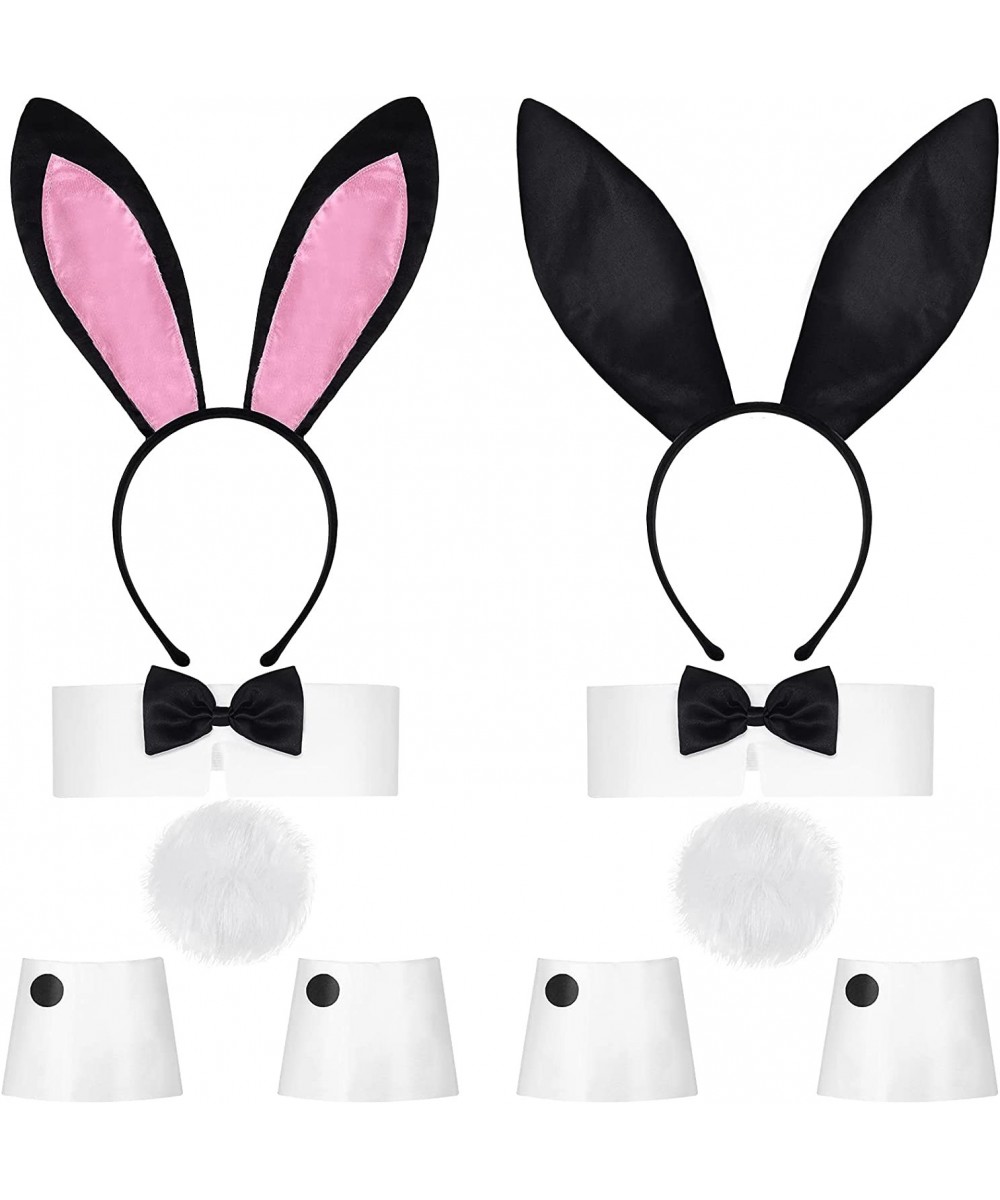 10 Pcs Bunny Costume Set Women Bunny Ear Headband Rabbit Collar Bow Tie Cuffs Tail Accessories Halloween Cosplay (Black Pink)...