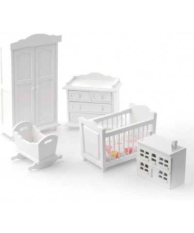 Dolls House White Wood Nursery Furniture Set Miniature 5 Piece Baby Room $88.96 Dollhouse Accessories