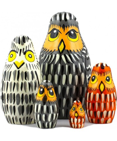 Owl Nesting Dolls for Kids - Russian Matreshka Owl Decor 5 Pieces Set - Handmade Wooden Babushka Dolls Stacking Toys - 5 Buho...