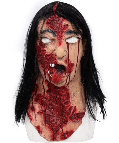 Halloween Scary Zombie Mask Horror Female Mask Bloody with Black Hair Creepy Realistic Full Head Latex Masquerade Party Cospl...