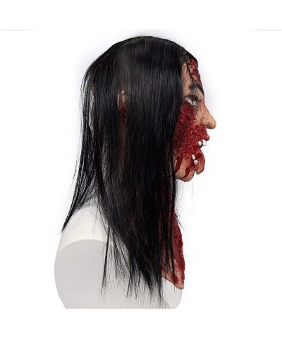 Halloween Scary Zombie Mask Horror Female Mask Bloody with Black Hair Creepy Realistic Full Head Latex Masquerade Party Cospl...