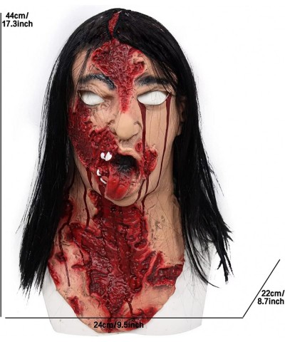 Halloween Scary Zombie Mask Horror Female Mask Bloody with Black Hair Creepy Realistic Full Head Latex Masquerade Party Cospl...