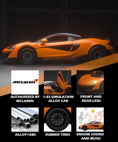 Toy Cars for Kids Ages 3+ 1:32 Scale McLaren 600LT Metal Model Pull Back Cars with Sound and LEDs Diecast Car Toy Cars Birthd...