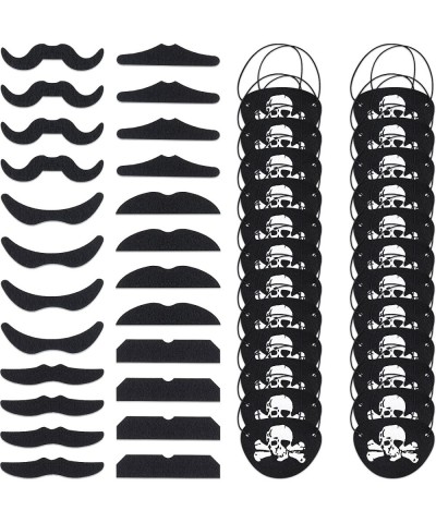 48 Pieces Halloween Pirate Eye Patches Black Felt Patches Fake Mustaches Self Adhesive and for Halloween Christmas Pirate The...